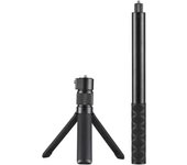Kit de palo selfie invisible extensible con mango giratorio, trípode de aleación de aluminio, tornillo de 1/4 de pulgada negro