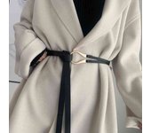 Cinturón dorado con hebilla en forma de U para mujer, cinturón de cuero Pu, banda larga con nudo negro, accesorios para abrigos femeninos negro