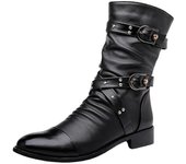 Botas de tubo medio de cuero de alta calidad para hombre, moda clásica, otoño invierno, zapatos negros punk rock, casuales, para hombre y mujer, tallas grandes 38-48 37 negro