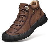 Zapatos de cuero genuino para hombre, zapatillas impermeables para exteriores, botas cómodas para hombre, zapatos para caminar y senderismo 38 marrón oscuro