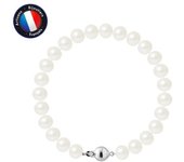 Pulsera - PERLINEA - Perla Cultivada de Agua Dulce Auténtica 7-8 mm - Plata 925 - Cierre de Bola - 18 cm