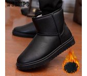 Botas de nieve de invierno para hombre con forro polar grueso, botas de cuero cálidas e impermeables, zapatos de algodón de moda para parejas para hombres y mujeres 39 negro