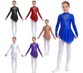 Mallas de gimnasia para niñas Vestido de patinaje sobre hielo de manga larga con diamantes de imitación Vestidos de baile con diamantes de imitación 5-6 Years borgoña