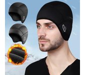 Gorro de invierno para ciclismo con orificios para gafas, protección para las orejas, elástico, antideslizante, abrigado, resistente al viento, para andar en bicicleta, correr, esquiar negro