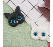 Funda de teléfono de resina con forma de gato en blanco y negro, banda para el pelo, horquilla, pegatinas para vasos de agua y accesorios de bricolaje. cat head negro