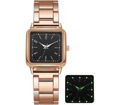 Relojes de pulsera de cuarzo con manecillas luminosas para mujer, reloj cuadrado de moda para mujer, relojes de regalo de acero inoxidable negro
