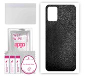 apgo Protective Skin Sticker for the back compatible with LG K62 Plus, Wrap Film, Foil, Vinyl - Pattern Black Leather
