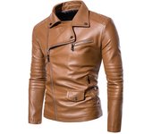 Chaqueta de cuero para hombre, chaqueta de cuero PU lavada con solapa para hombre, estilo retro de invierno M