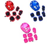 Juego de 7 protectores de ciclismo para niños, casco de bicicleta, rodilleras, muñequeras y coderas, rodilleras deportivas para ciclismo, juego de protectores de casco color rosa