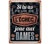 Les Trésors De Lily [A0647] - Placa metálica humorística 'Mensajes' marrón negro (Si tienes miedo al ajedrez, juega a las damas.) - 40x30cm negro