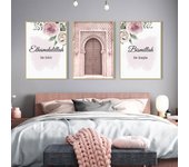 Póster Artístico de pared islámico de Alá, lienzo con citas de flores rosadas, pintura de caligrafía musulmana, cuadro decorativo moderno para sala de estar A4 21x30cm No Frame