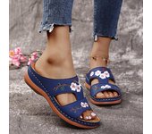 Sandalias de verano para mujer, zapatos de punta abierta, cómodas zapatillas sin cordones con diseño floral para mujer, sandalias retro 35 beige