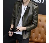 Primavera y otoño nueva ropa de cuero de marca de moda para hombres abrigo de motocicleta de corte entallado versión coreana chaqueta de cuero juvenil atractiva para hombres M