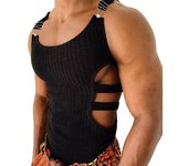 Camiseta sin mangas calada con estilo para hombre, chaleco acanalado deportivo para culturismo, camiseta sin mangas, ropa para discoteca L