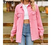 YYFS Moda Mujer Denim Otoño e Invierno Manga Larga Cuello POLO Casual Solapa Top Chaqueta S azul oscuro