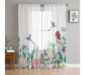 Cortinas transparentes con diseño de plantas tropicales, flores y colibríes para sala de estar, dormitorio, cortina de tul para cocina, cortina de gasa 135W x 114H(cm)