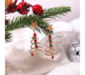 1 par de pendientes de árbol de Navidad con forma de estrella de cinco puntas, chapado en colores contrastantes, joyería de textura fina colgante