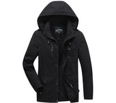 Abrigo bonito informal de otoño e invierno para hombre, chaqueta con capucha de negocios para hombre de mediana edad, abrigo de terciopelo para papá y otoño e invierno L negro