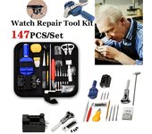 Kit de herramientas de reparación de relojes de 147 piezas para relojero, juego de barra de apertura y extracción de caja, barras de pasador de resorte y tornillo de apertura de caja trasera.