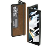 Funda de cuero con protector de vidrio frontal de moda para Samsung Galaxy Z Fold4, Zfold4, Fold 3, Fold3, Fold 4, cómoda funda con soporte for Samsung Z Fold 3 café