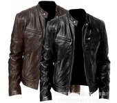 Chaqueta de motociclista de cuero sintético estilo retro rock para hombre M negro