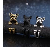 Anillo de perro a la moda, anillo abierto Bulldog para mujer, joyería de personalidad, decoración de mano plata