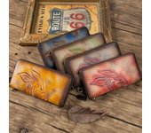 Johnature Cuero genuino Mujeres Carteras Retro Hecho a mano Long Zipper Hand Wallet Card Holder Cowhide Phone Purse azul