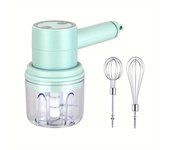 Machacador de ajo eléctrico 2 en 1 y batidor de huevos - Batidora de mano recargable por USB con mini picadora de carne, herramienta de cocina para hornear