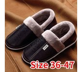 Nuevas Zapatillas de casa de invierno para hombre, zapatos de interior antideslizantes de otoño para hombre, zapatos de casa de cuero, zapatillas cálidas impermeables 46-47 negro