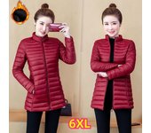 Chaqueta acolchada de invierno para mujer, chaqueta acolchada de talla grande y longitud media, chaqueta acolchada ligera, chaqueta informal para mujer, ropa de moda para madre 6XL negro