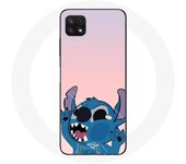 Coque pour Samsung Galaxy A22 5G Stitch le Nez en l'air fond rose