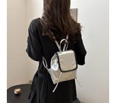 Mochila de viaje de cuero de PU, mochila de color sólido para estudiantes, mochila de moda para mujer, mochila para exteriores plata