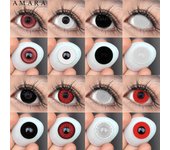 AMARA 2 piezas de lentes de contacto coloridas para Halloween, lentes de contacto de anime para cosplay, lentes multicolores, lentes blancas, negras y rojas BLIND-BLACK