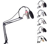 Juego de micrófono de condensador para grabación de radiodifusión de estudio profesional, juego de micrófono de 3,5mm con soporte antichoque negro