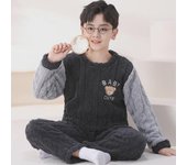 Pijama de felpa gruesa de coral para niño para otoño e invierno - Ropa de casa de franela para niños Size 10 (Height 95-110cm)