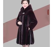 Abrigos de mujer, chaqueta de piel sintética de visón para invierno, abrigo de piel con capucha, ropa de invierno cálida de punto a la moda para mujer L