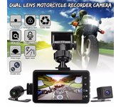Grabadora de conducción para motocicleta DVR de 3 pulgadas con pantalla HD 2024, cámara delantera y trasera, grabación en bucle de vídeo dual, IP65, resistente al agua Dual lenses negro