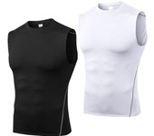 Camiseta deportiva sin mangas para correr para hombre, chaleco de entrenamiento de compresión, camiseta sin mangas para Fitness, camiseta con capa Base, ropa deportiva de secado rápido S negro
