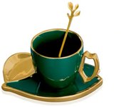 Taza de café de estilo nórdico de diseño especial, juego de dos piezas, taza verde oscura, taza de agua de cerámica, taza de café, taza de leche para desayuno verde