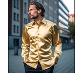 Camisa de manga larga de satén para discoteca para hombre, de color liso, informal, de negocios, a la moda, para primavera y otoño S blanco