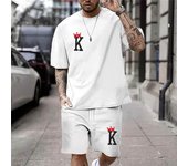 Ropa informal elegante de verano para uso diario, conjunto de camiseta y pantalones cortos con estampado de corona K para hombre, pantalones cortos de manga corta a la moda de dos piezas para hombre XL