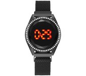 Reloj de mujer con pantalla táctil LED con incrustaciones de diamantes de moda popular, reloj de mujer, reloj electrónico con imán de hierro y perezoso. blanco