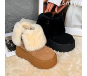 Botas de nieve con plataforma hasta el tobillo para mujer, zapatos de felpa cálidos de piel de ante y algodón, tendencia de invierno 2025, botas de moto informales para mujer 35 negro