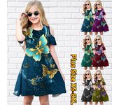 Vestidos florales con estampado de mariposas doradas para niñas Vestido de fiesta para niñas con hombros descubiertos Vestido de princesa Vestido de manga corta para niñas mayores de 4 años 80 azul