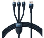 Baseus Flash Series II Universal 3-in-1 Fast Charging Cable USB-A to USB-C/Micro-USB/Lightning, 66W, 480Mbps, 1.2m, Blue