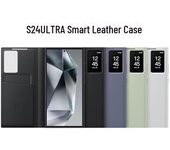 Funda protectora de cuero con ventana inteligente para Samsung Galaxy S24 Ultra/S23/S22+ (Sin volteo) S22 ULTRA negro
