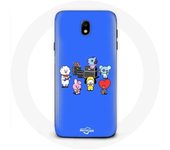 Coque pour Samsung Galaxy S5 BTS BT21 Tata Chimmy Cooky Rj Koya Shooky Et Mang Jouent De la musique Fond Bleu