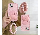 Funda de teléfono dimensional 3D de cerdo de dibujos animados para iphone 14 Plus 13 12 Pro 11 Max 14pro13pro, funda de silicona suave rosa con cuentas de cordón For iPhone 11 color rosa