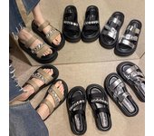 Sandalias de plataforma con diseño de diamantes de imitación y ajuste en los dedos, zapatos de playa de verano para la playa 35 plata
