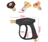 Pistola de agua a alta presión para lavado de autos, 14 mm, conector M22, 1/4  de liberación rápida, pistola de espuma para nieve con 5 boquillas rociadoras de jabón oro
